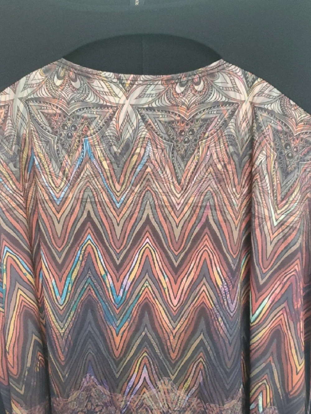Black Long-Sleeve Tunic with Multicolor Chevron & Medallion Print